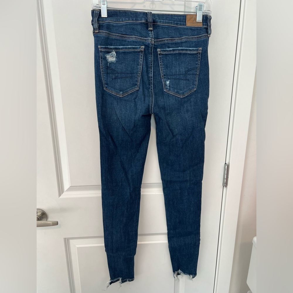 American Eagle Outfitters Dark Blue Distressed High Rise Jegging 4R - Picture 4 of 8